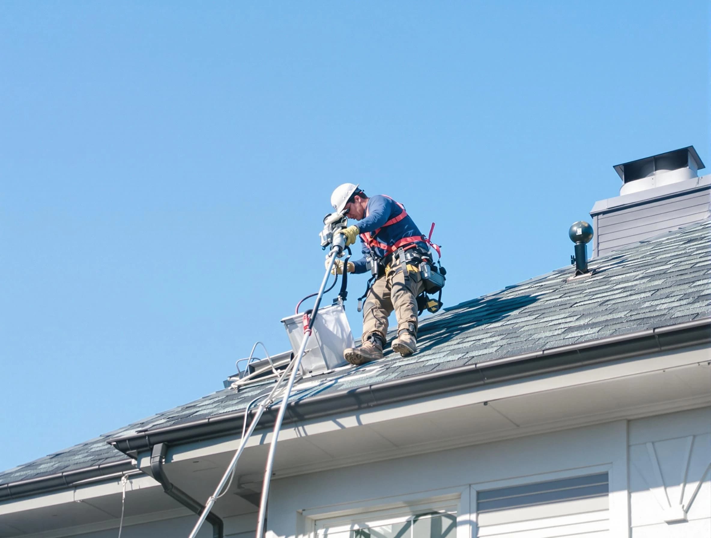 North Strabane Dryer Vent Cleaning certified technician cleaning a roof-mounted dryer vent system in North Strabane