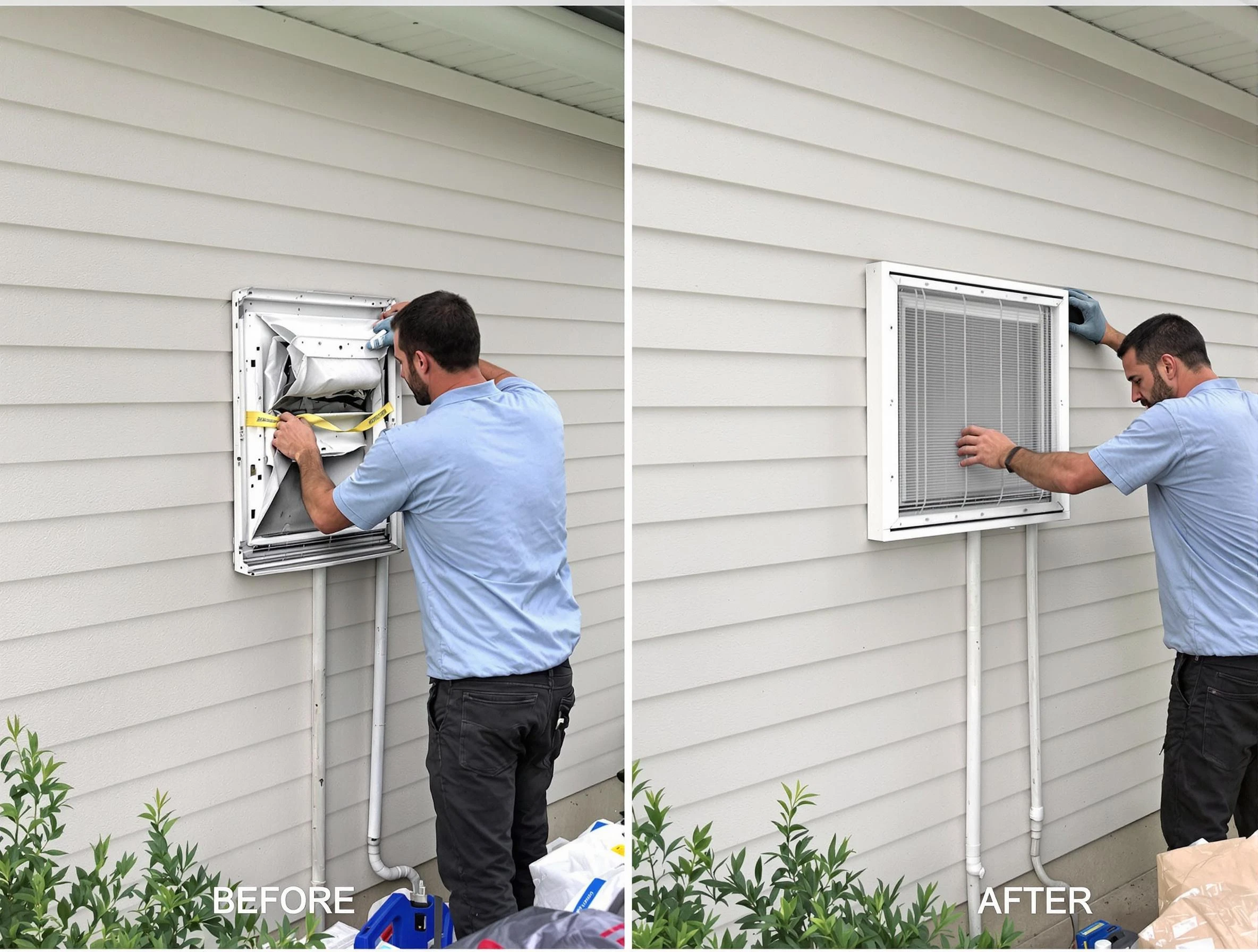 North Strabane Dryer Vent Cleaning technician installing high-quality dryer vent cover at a residential property in North Strabane